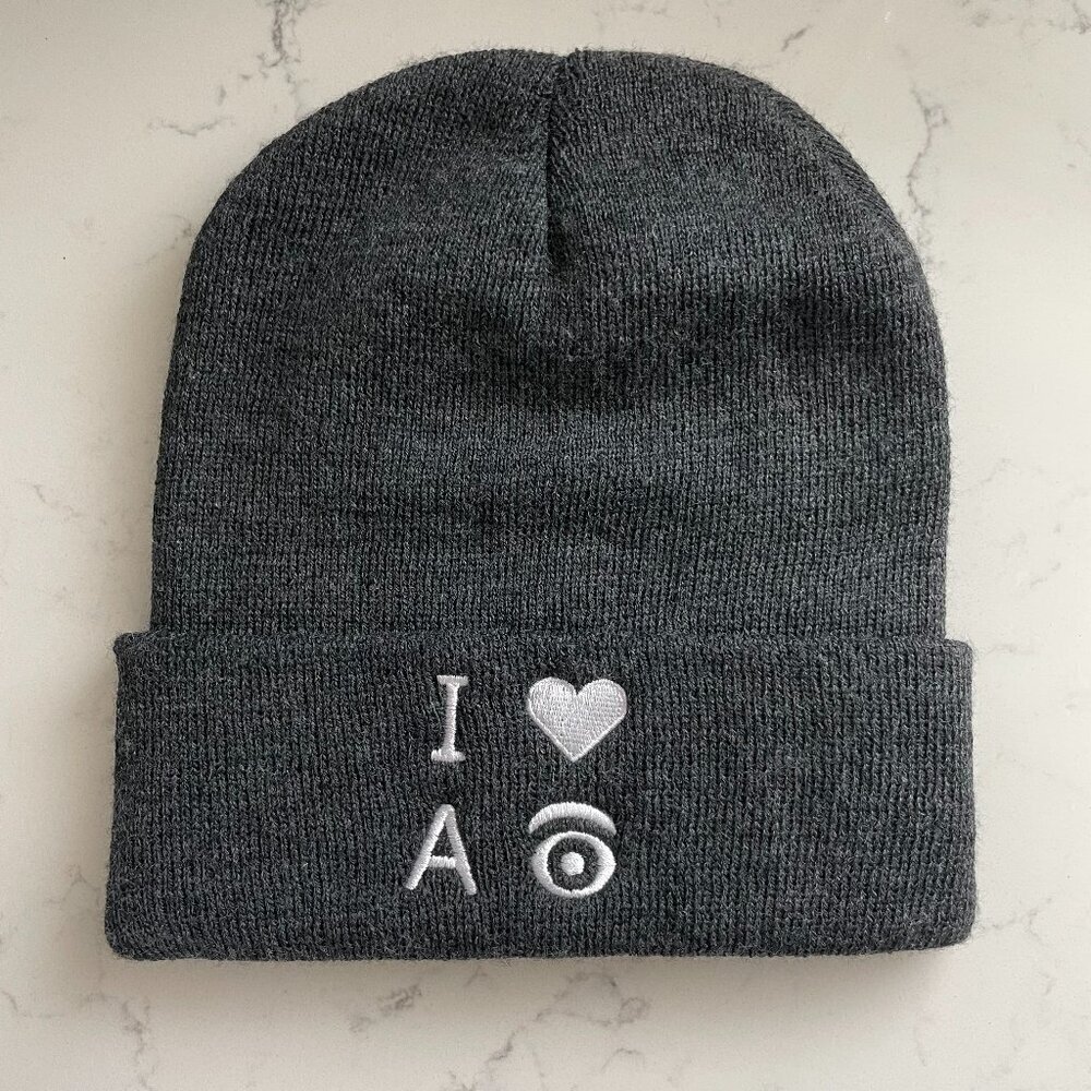 Apollo USA I Love AI 100% Acrylic Knit Beanie Hat Charcoal Grey + White OS NWOT
